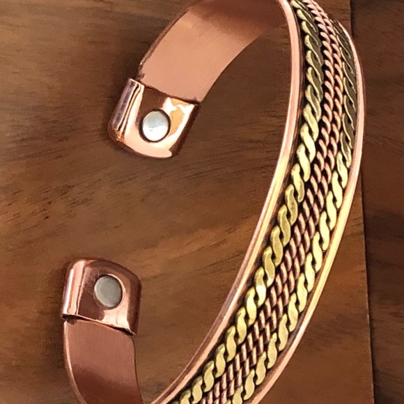 Pure Copper Two Tone Magnetic Bracelet Energy Cuff Bangle - Picture 2 of 5